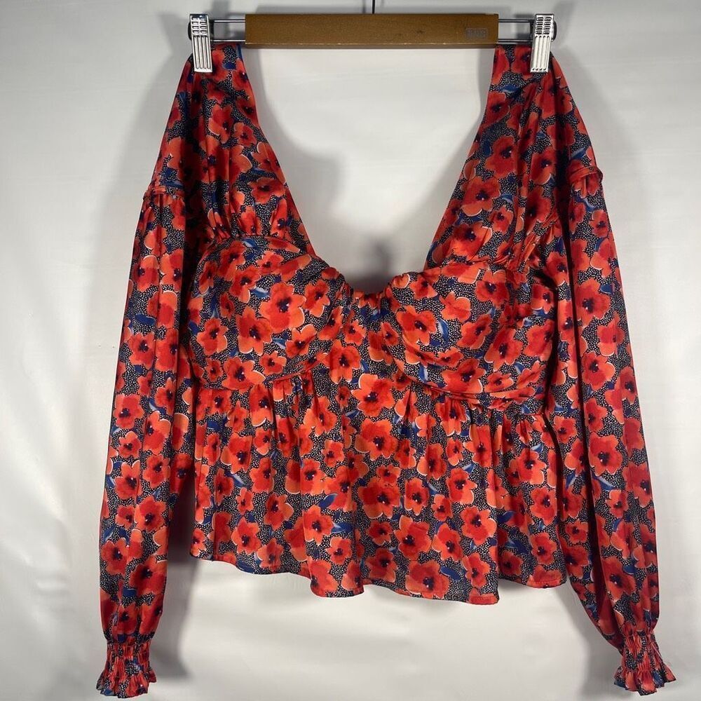 House of Harlow 1960 Red and Blue Floral Blouse